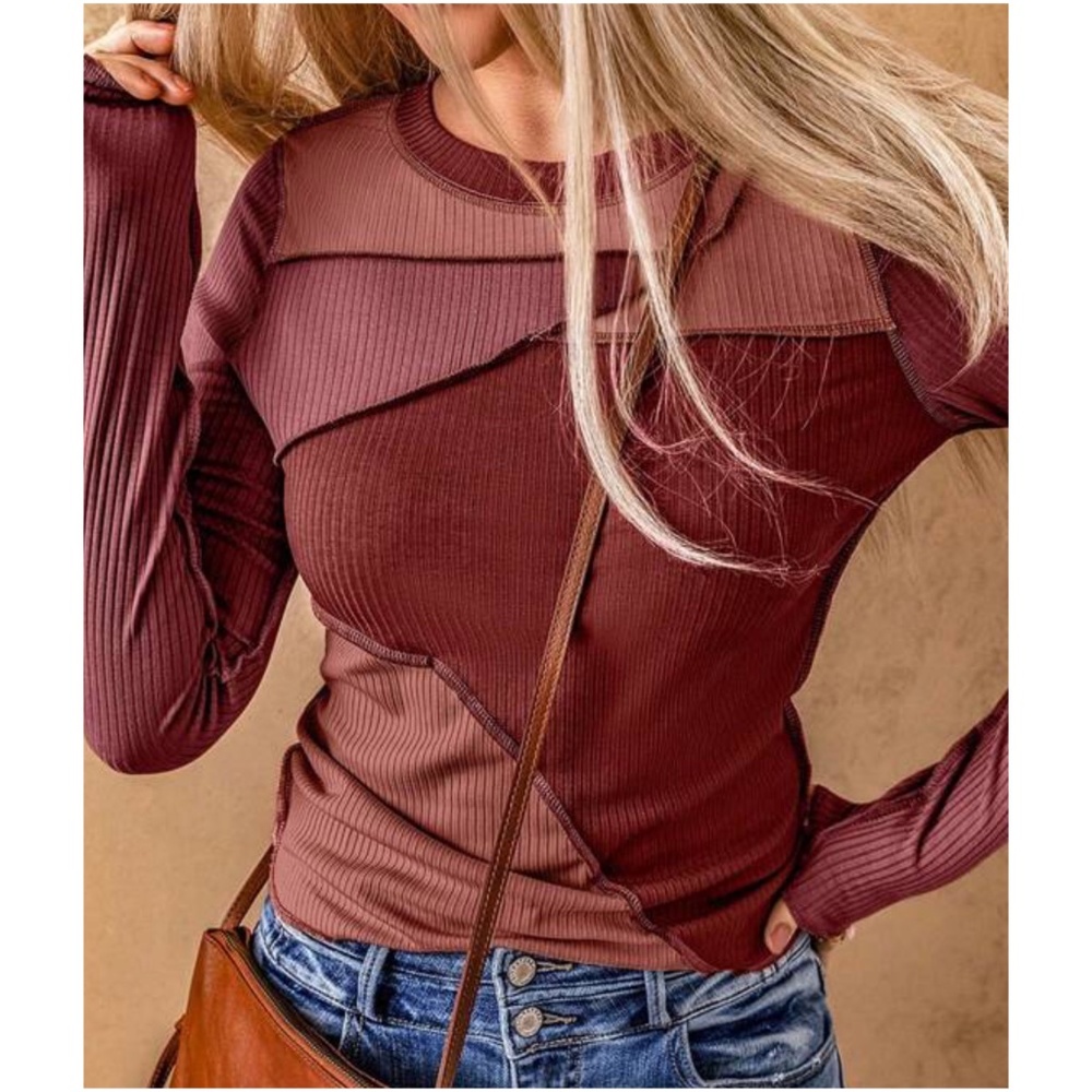 055 Fitted Color Block Long Sleeve Top - Picture 6 of 6